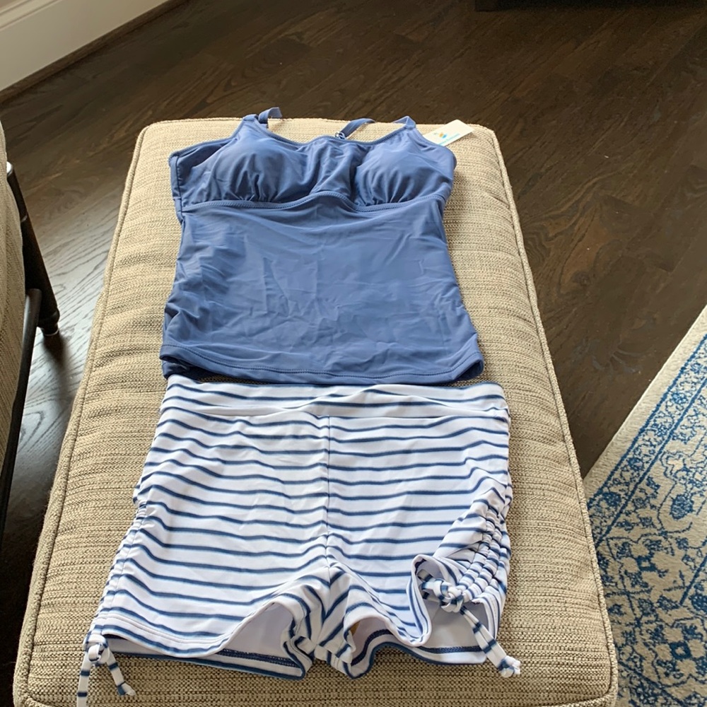 Ladies boy shorts and tankini top swimsuit